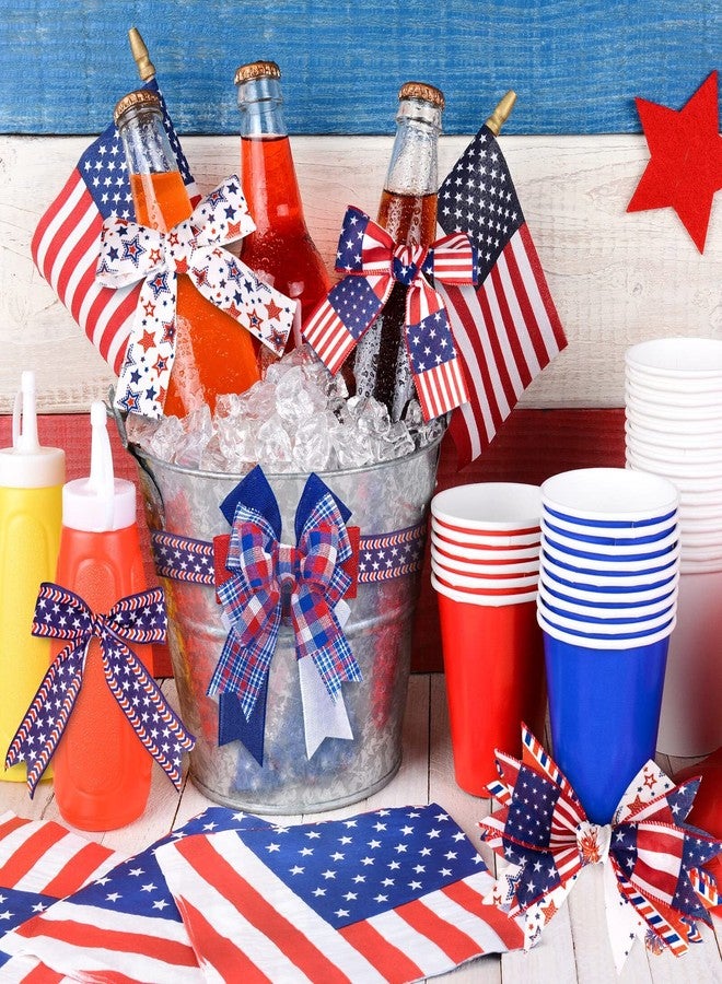 Whaline 8 Roll Independence Day Wired Edge Ribbon Patriotic Star Stripe USA Flag Burlap Ribbon 26 Yard Red Blue White Fabric Ribbon for 4th of July DIY Gift Wrapping Wreath Crafts Decor, 2.5 Inch - Image 3